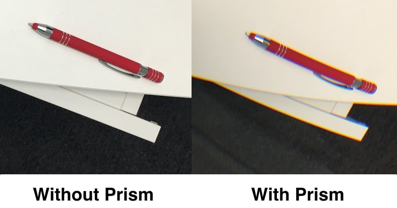 This picture shows the color fringes progressive lenses with higher prisms may have.