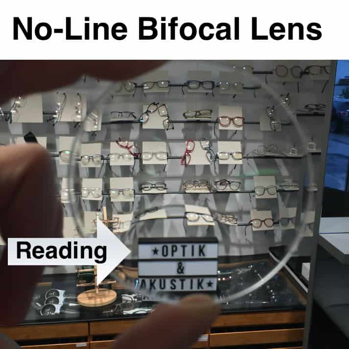 actual no line bifocal lens. Distortions are shown in the lower half of the lens.