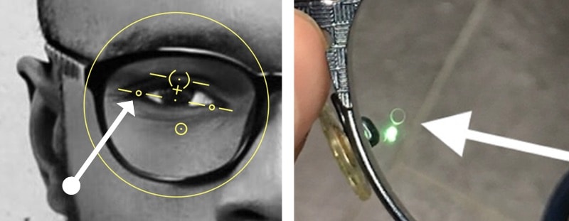 The picture shows the engravings on a progressive lens and how to spot them to avoid problems with rotated lenses.