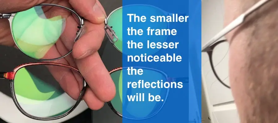The picture shows mirror like effects on the back surface of progressive lenses 