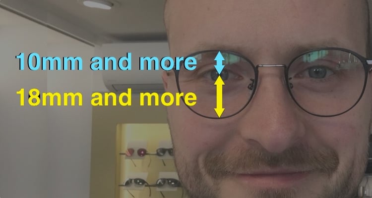 The picture shows the optimal heights to fit to find the best frame for progressive lenses
