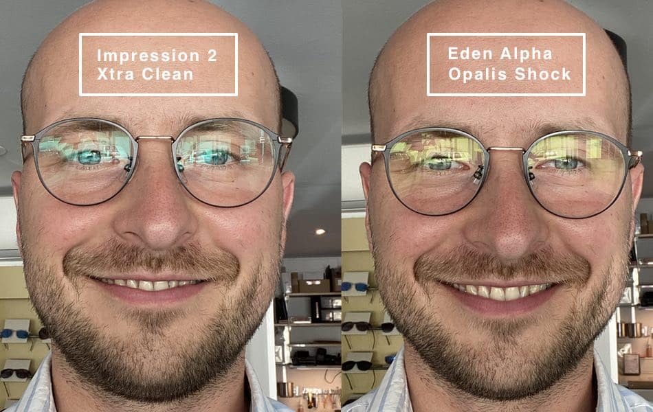 The picture shows a comparison of the eden alpha lenses and impression 2